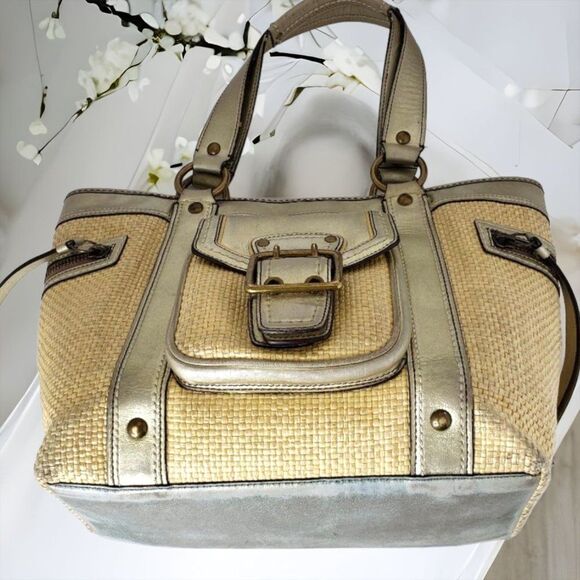 Coach MO5K-113 Legacy Leather & Straw Tote Handbag - Picture 1 of 16